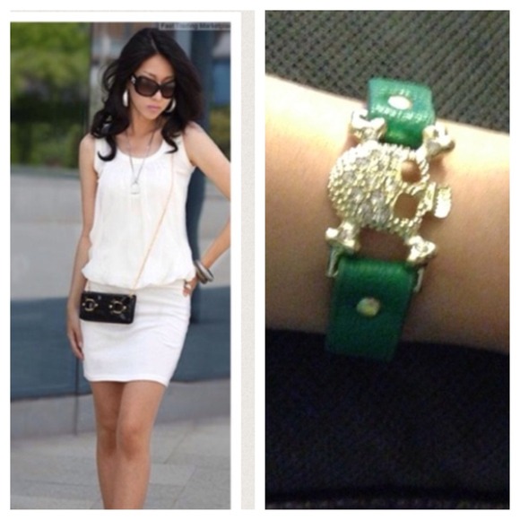 Crew white chiffon dress and skull bracelet