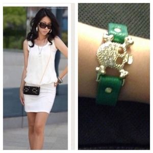 Crew white chiffon dress and skull bracelet