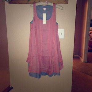 Anthropology style dress- pink and blueish/gray