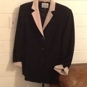 Le Suit career jacket, black and taupe, sz 14