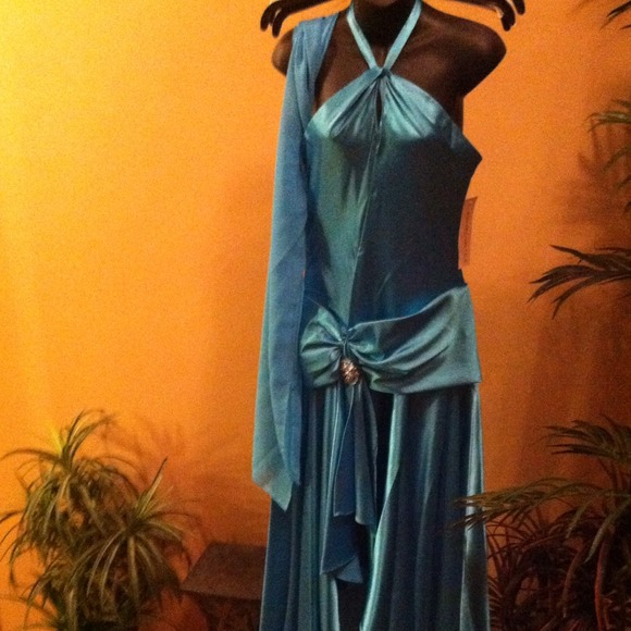 Brand new blue  satin halter high low dress more s