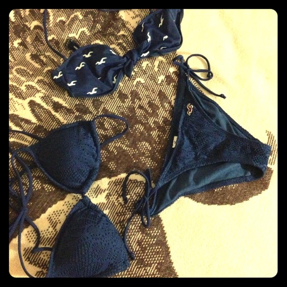 Hollister Outerwear - Hollister navy blue lace swim suit bundle