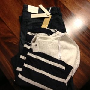 BUNDLED//Navy & cream top/Lauren Conrad jeans