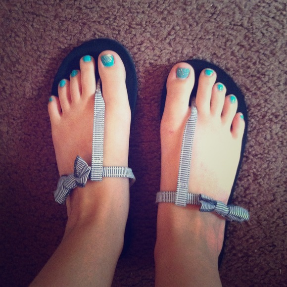 Hollister Shoes - Hollister Blue and White Striped Bow Sandals