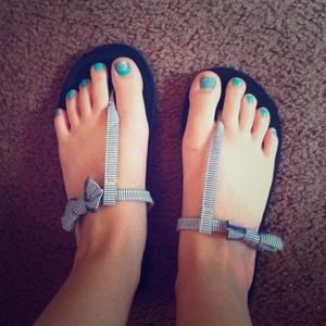 Hollister Blue and White Striped Bow Sandals