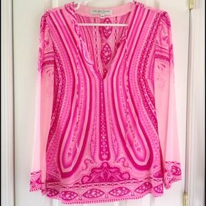 Trina Turk long-sleeve pink silk tunic