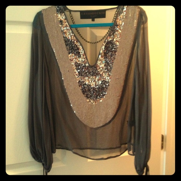 Leyendecker Long Sleeve sequined sheer blouse