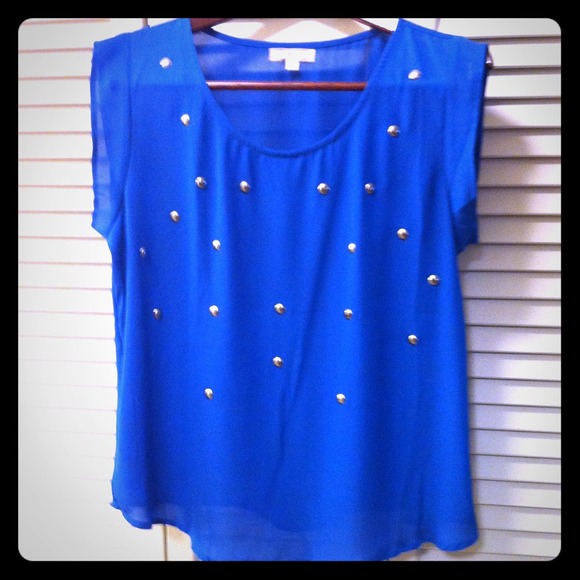 Bright blue studded top