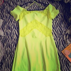 Unworn Neon with sheer cutout TopShop dress
