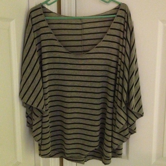Xhilaration Tops - 🚫Sold🚫Gray and navy blue stripped batwing shirt