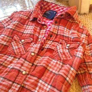Sz4 American eagle long sleeve orange plaid shirt