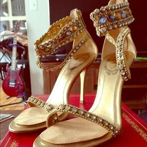 Rene Caovilla Gold Multi-colored Sandals