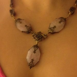 Vintage inspired rose quartz necklace