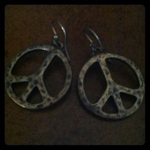 Lucky Brand Brown Peace Sign Earrings