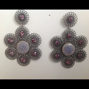 flower filigree earrings purple rhinestone REDUCED