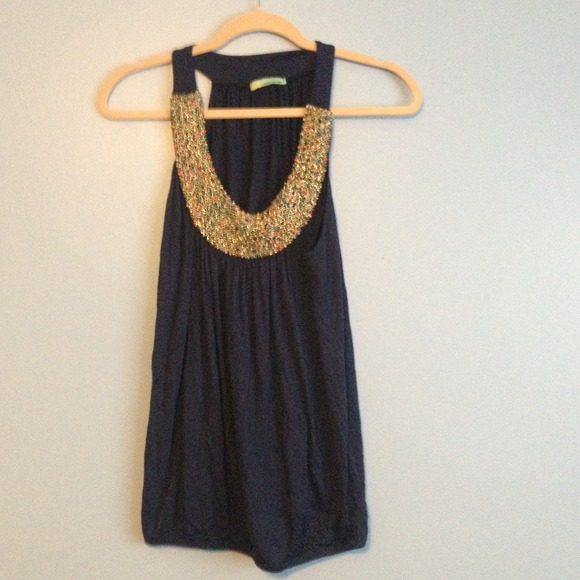 SOLD ❌Beaded navy tank top