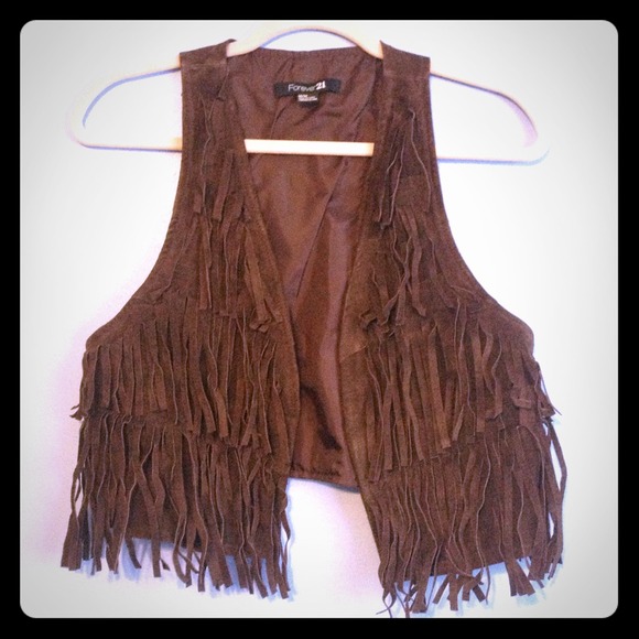 ❌SOLD❌Forever 21 brown fringe vest