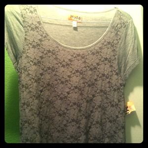 Gray mesh lace / cotton t shirt.