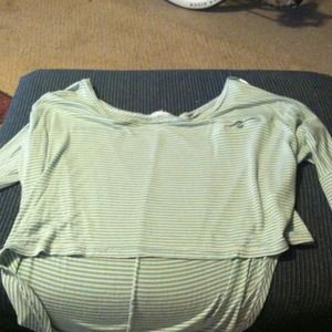 Mint n white striped high low shirt