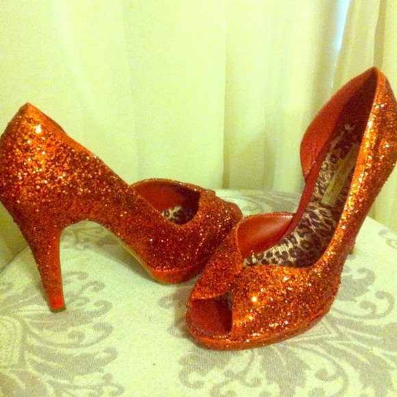 Charlotte Russe Shoes - Red Glitter Peep Toe Heels