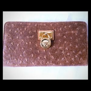 Michael Kors Ostrich-Embo Large zip leather wallet