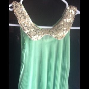 Mint Green Pleated Dress with Sequin Collar
