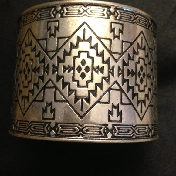 Silver tribal print cuff bracelet