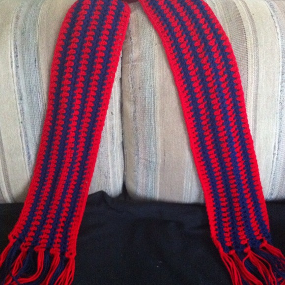 Handmade knit blue & red scarf