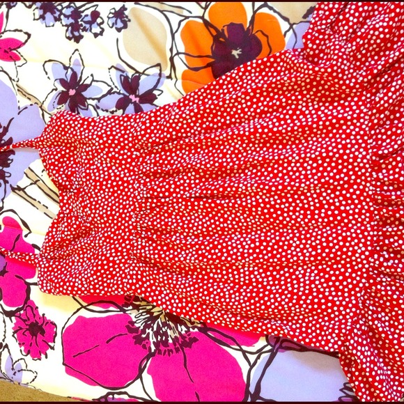 Red and white polka dot halter dress