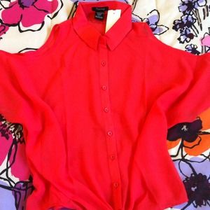 Coral orange sheer blouse