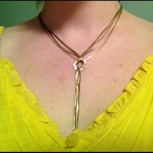 Gold strand knot and tassel chain necklace