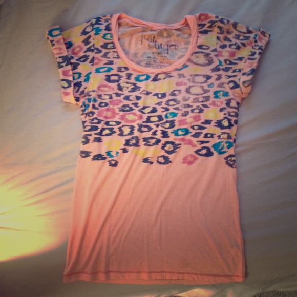 Tops - Light Orange Neon Leopard Print Top!