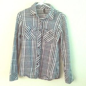 RVCA Plaid Long Sleeve, Black and White