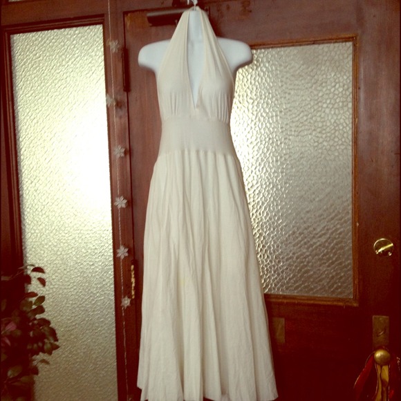 Glamorous white halter dress.