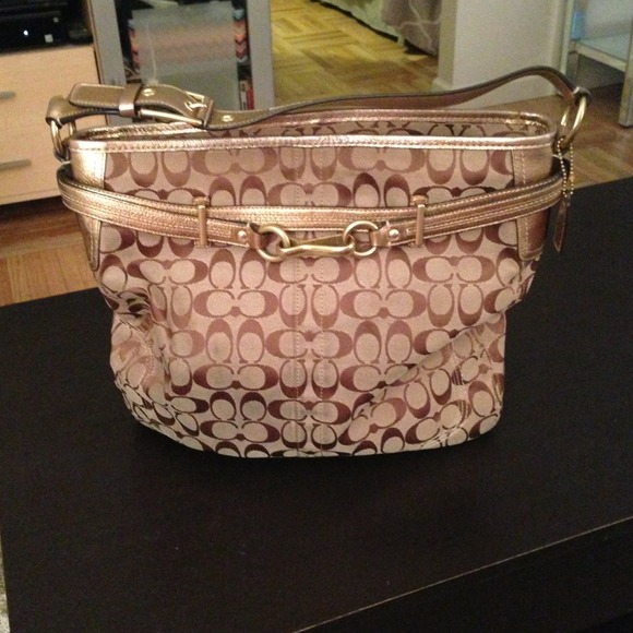 Authentic beige/gold Coach Handbag with dust bag