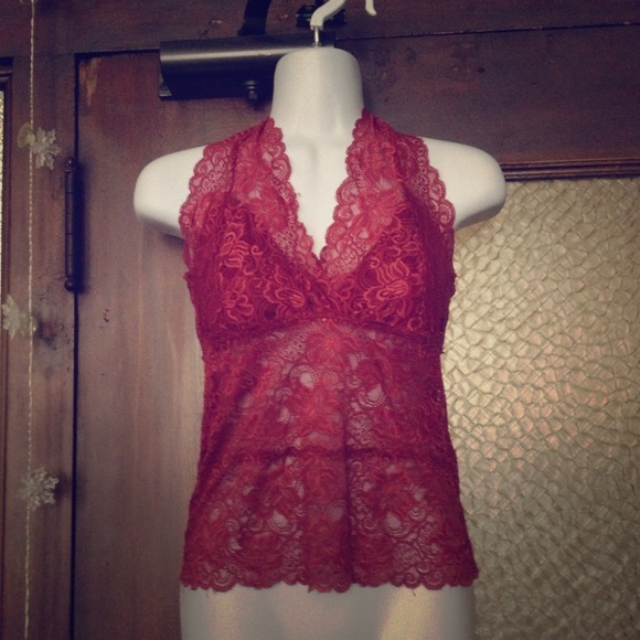 Burgundy lace halter top