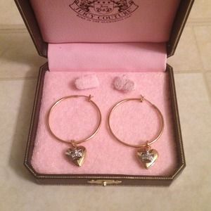 Juicy Couture gold heart locket hoop earrings