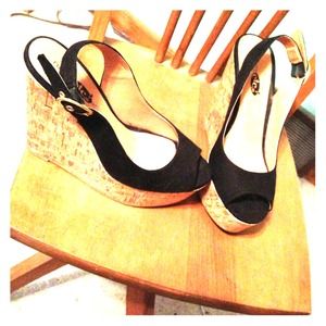 Black Wedge sling back heels