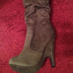 Knee high gray wedge heel boots