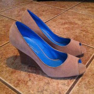 Camel colored wedge high heels
