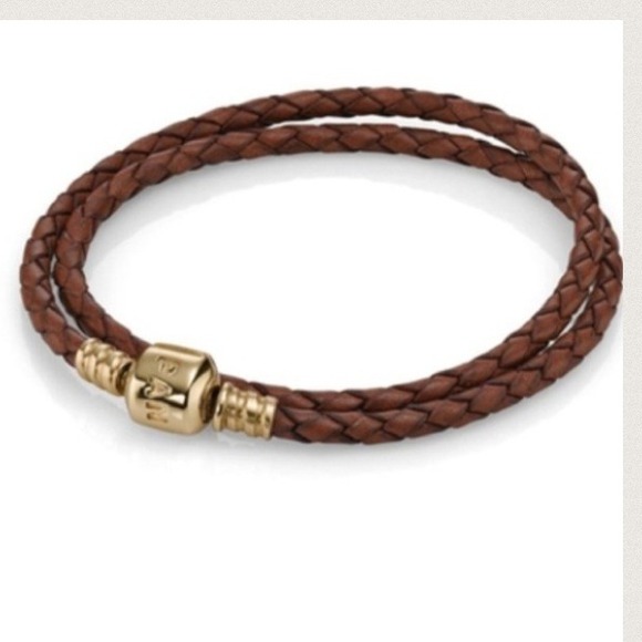 Pandora double wrap. 14k clasp & brown leather.