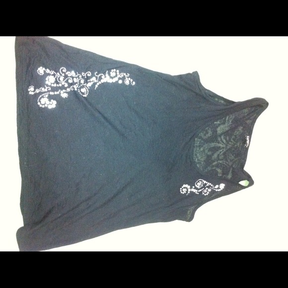 Embellished black sheer tank  express
