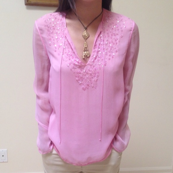 ❤️SUPER SALE❤️🎀Pink Silk Chiffon Blouse🎀