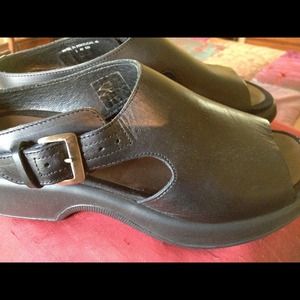 Dansko slip on open toe and heel.