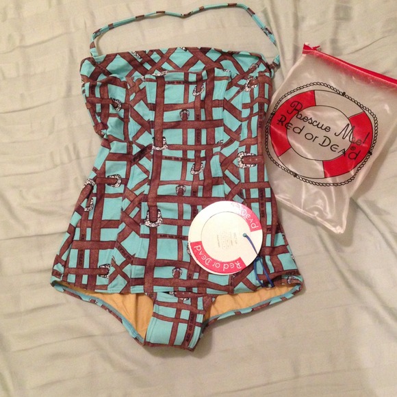 ❌SOLD❌NWT Red or Dead patterned swimsuit, Size 8