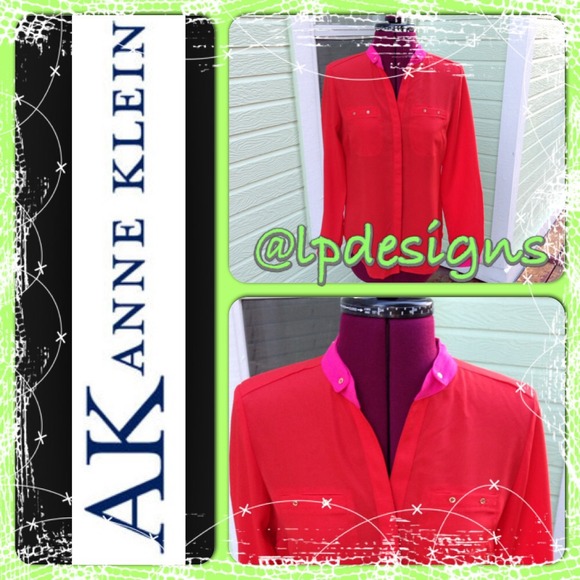 Anne Klein Color Block Long Sleeve Blouse