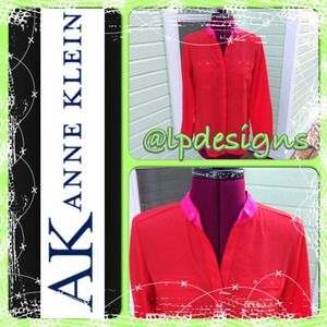 Anne Klein Color Block Long Sleeve Blouse