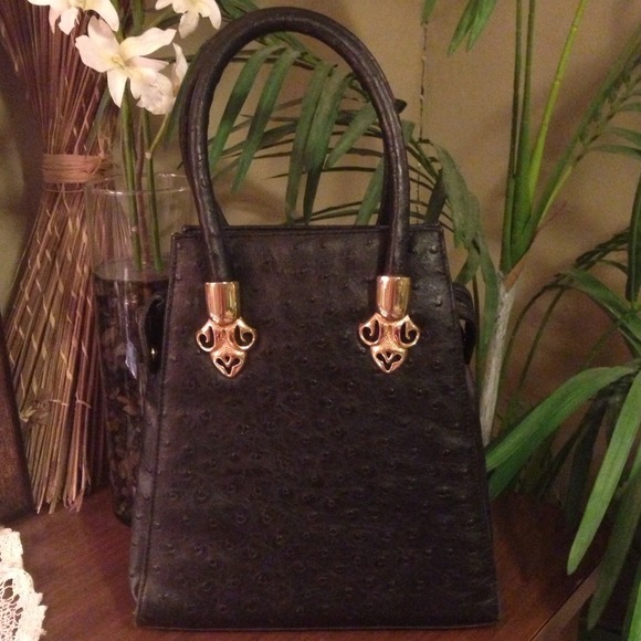 Vintage Style Black Ostrich Purse / Bag / Goth