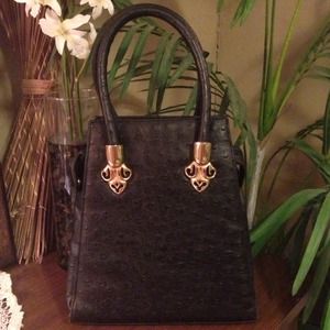 Vintage Style Black Ostrich Purse / Bag / Goth
