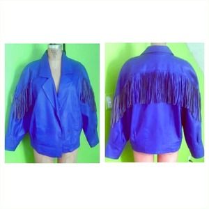COBALT BLUE LEATHER FRINGE SACAJAWEA JACKET